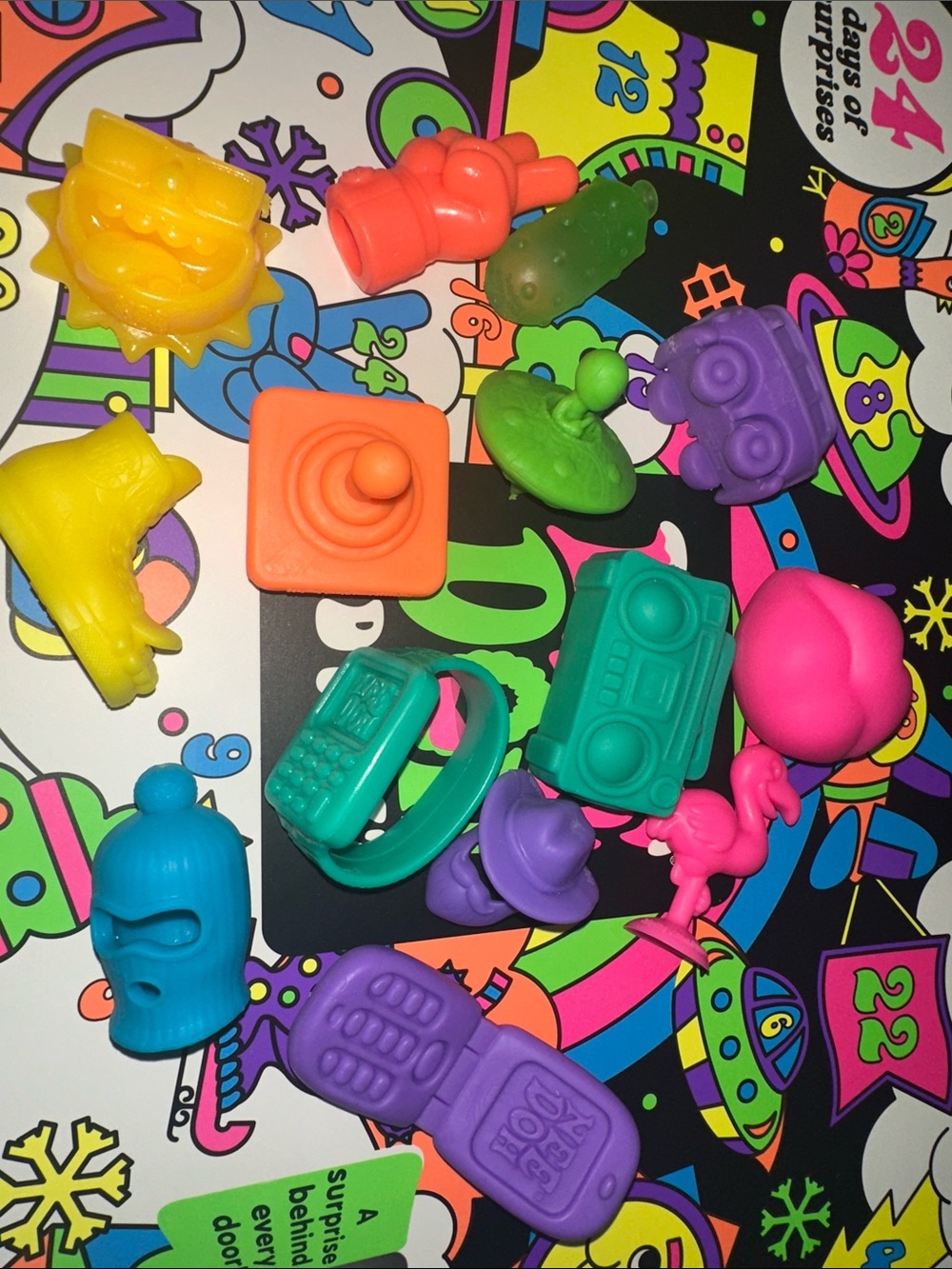 Colourful Needoh squishes and toys from advent calendar